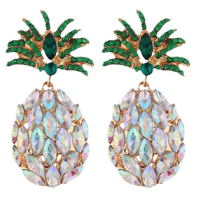 Metal Summer Cool Tropical Fruit Diamond Color Full Green Earrings