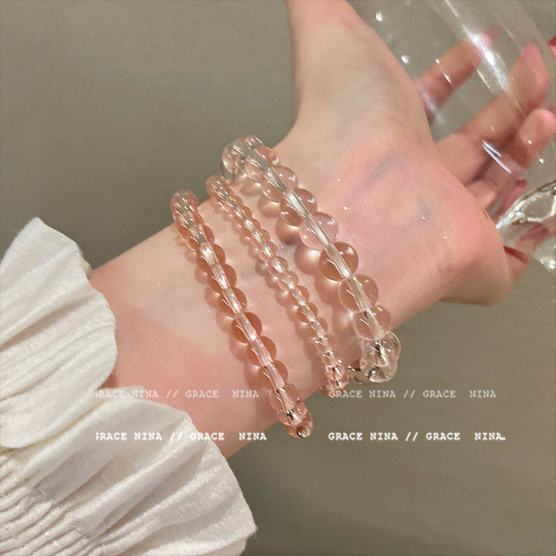 Women's Sweet Bubble Pink Ice Transparent Beaded Bracelet