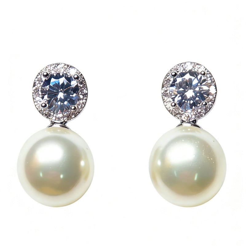 Sier Needle White Copper Sier-plated Light Luxury High-grade Temperament Pearl Stud Earrings