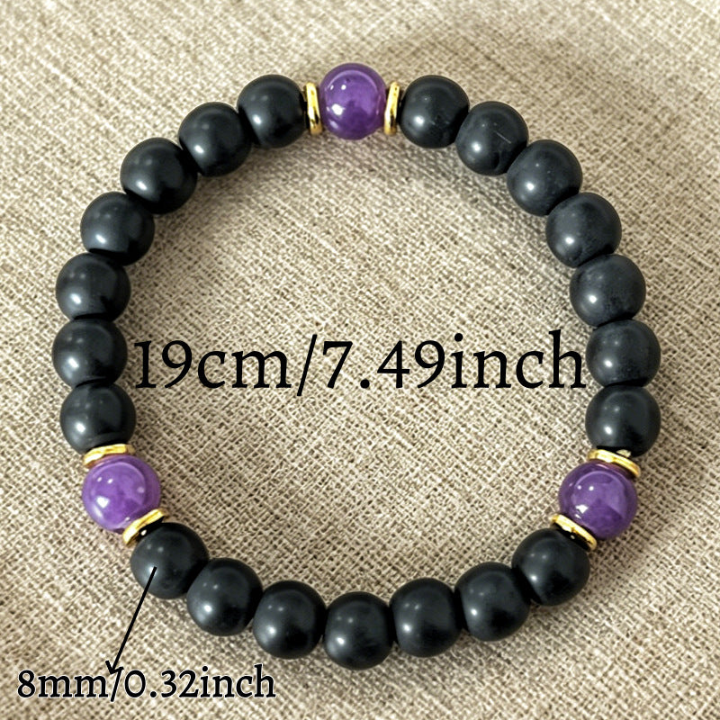 Xi Personalized Simple Black Frosted Amethyst Bracelets