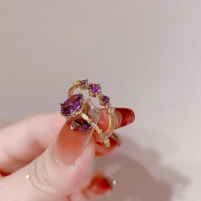 Women's Open Purple Zircon For Niche Design Advanced Ring
