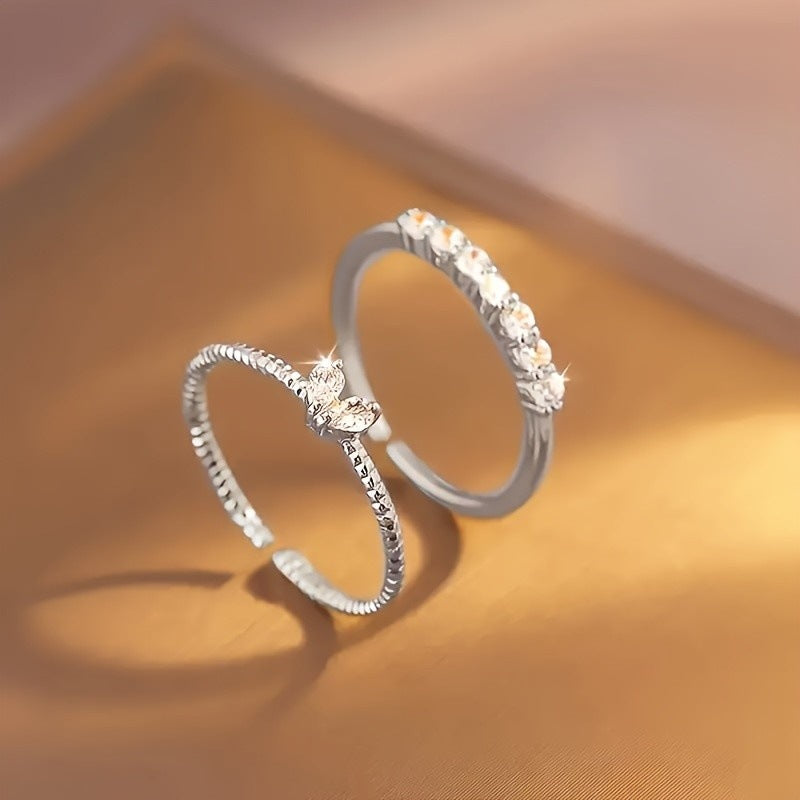Heart Shape With Diamond Open Simple High Sense Rings