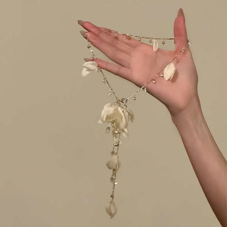 Romantic Purple Flower Pearl Long Twin Necklace