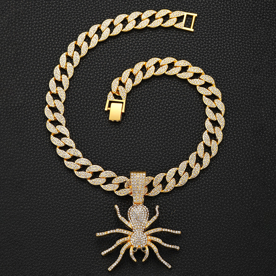 Hop Cool Full Diamond Spider Cuban Link Chain Necklaces