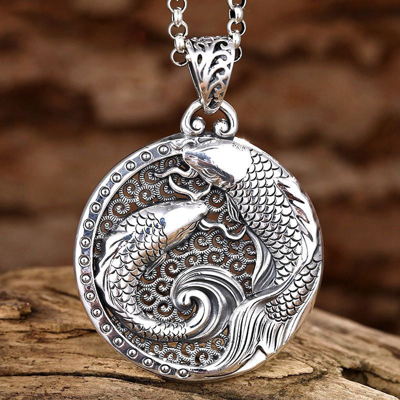 Women's & Men's Sterling Sier Pisces Water Trendy Personality Retro Peace Necklace