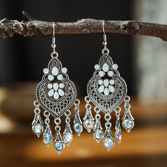 Drill Ethnic Craft Colorful Dripping Oil Handmade Vintage Earrings