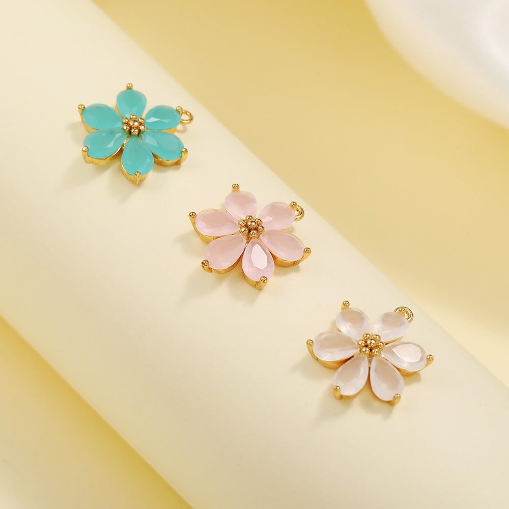 Flower Gold Protection Color Zirconium Copper Parts Earrings