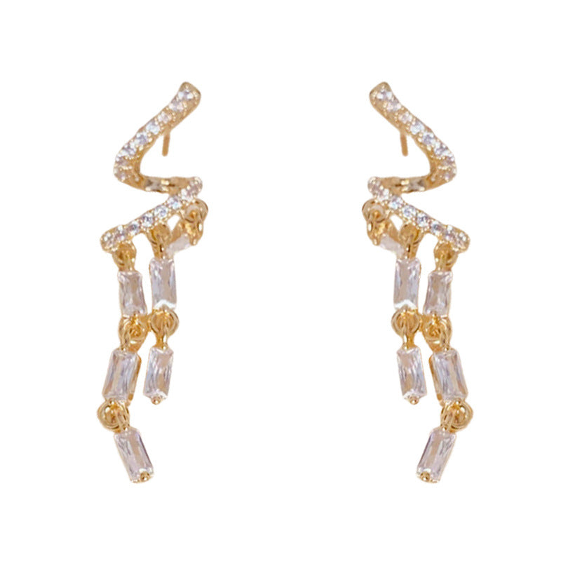 Sterling Sier Needle Exquisite Fashion Wild Zircon Twisted Tassel Temperament Rings