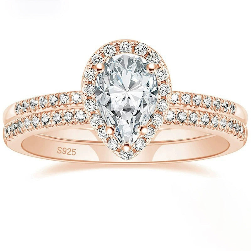 Pretty Classy Inlaid Drop-shaped Zircon Combined Rings
