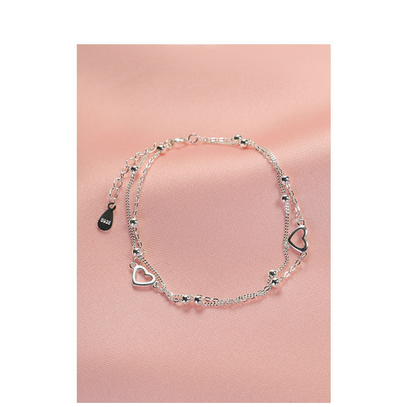 Sier Double Layers Loving Heart For Bracelets