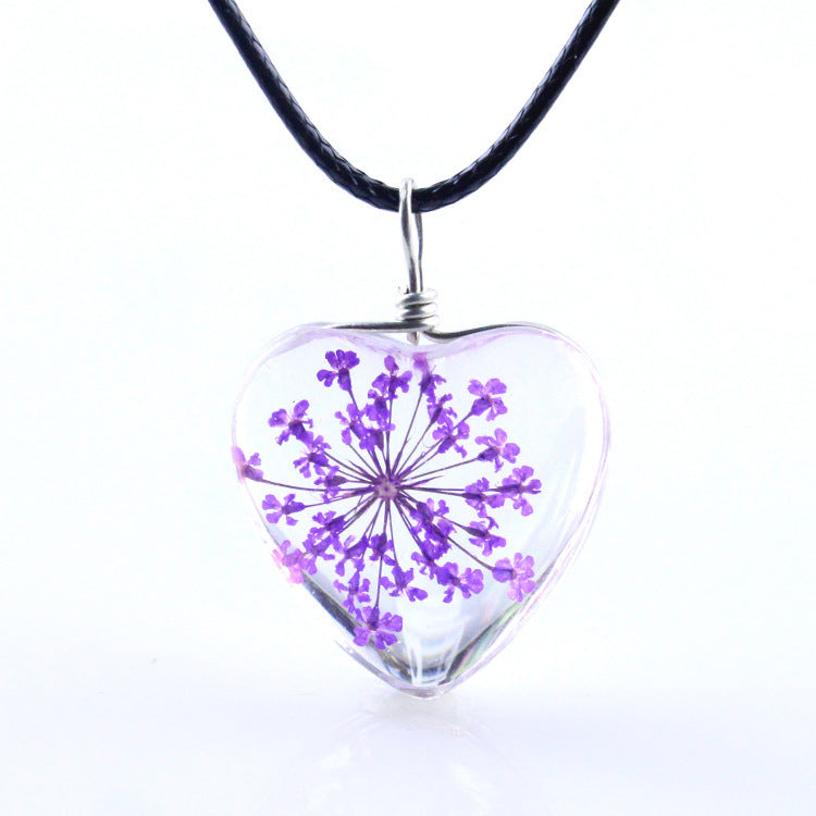 Colorful Dandelion Heart-shaped Glass Snow Beads Flower Heart Shaped Necklaces