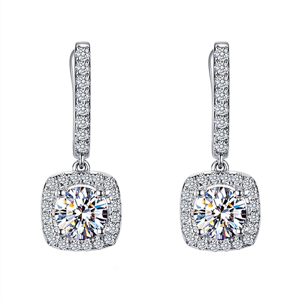 Exquisite Square Rhinestone U-shaped Ear Clip Light Luxury Earrings