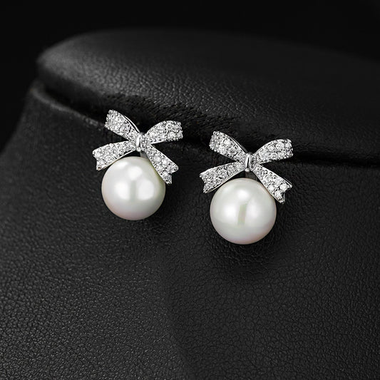 Women's Korean Style Sier Pin Simple Niche Personality Bow Elegant High-grade Stud Earrings