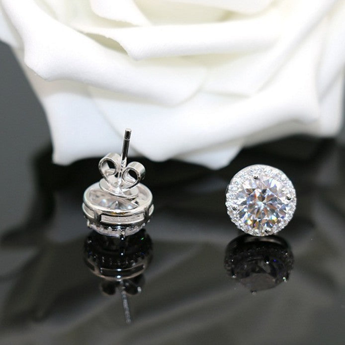 Women's Korean Style Full Diamond Round Zircon Stud Earrings