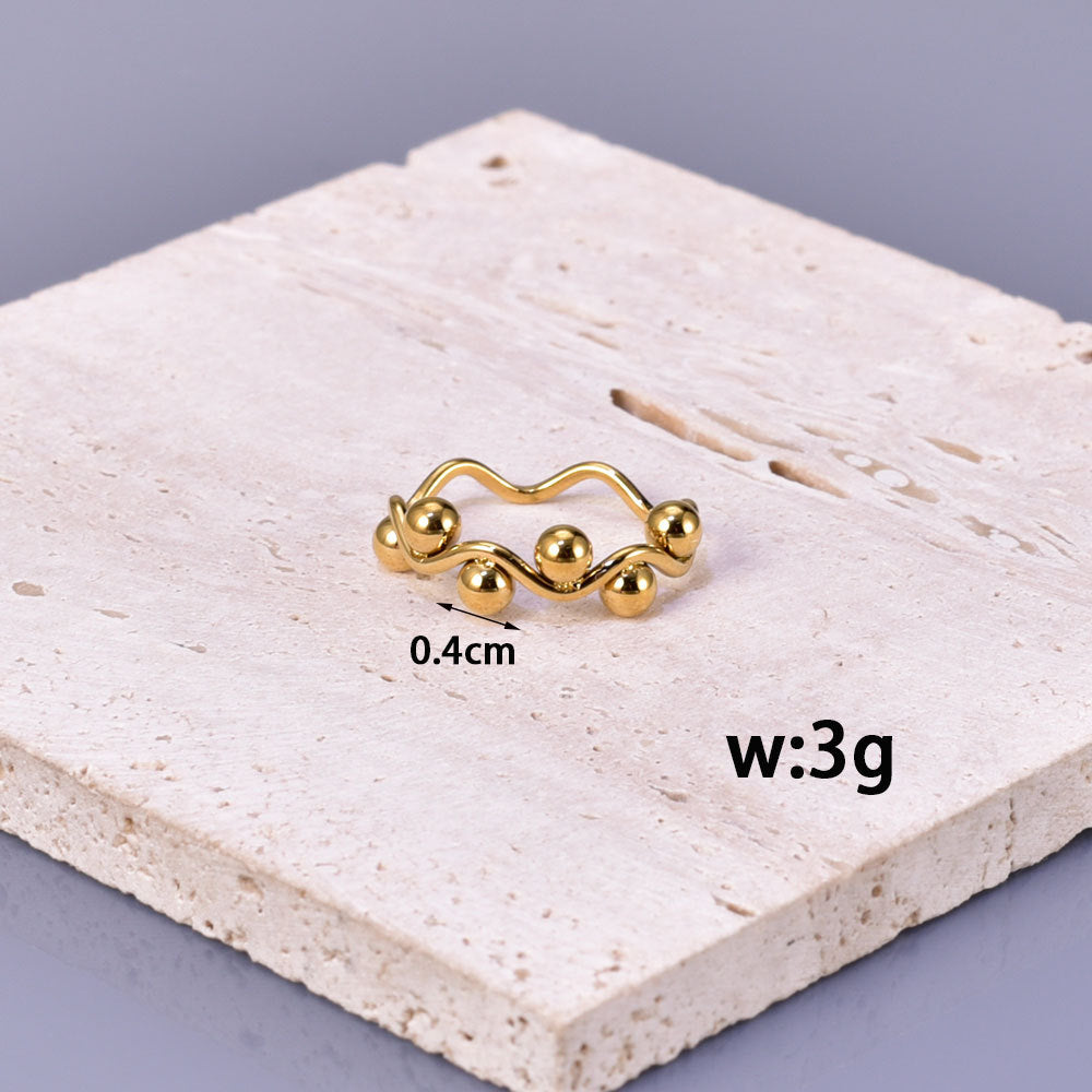 Steel Female Fashion Personality Design Wave Bead Temperament Ring
