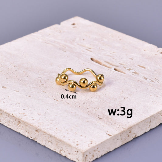 Steel Female Fashion Personality Design Wave Bead Temperament Ring
