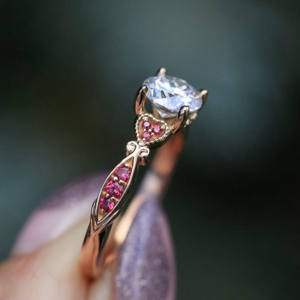 Women's Gold Zircon Simple Tail Versatile Pink Diamond Rings