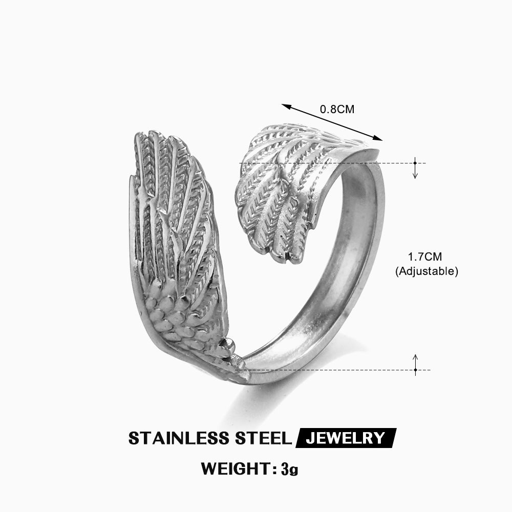 Steel Popular Feather Open Female Personalized Hip Hop Real Rings