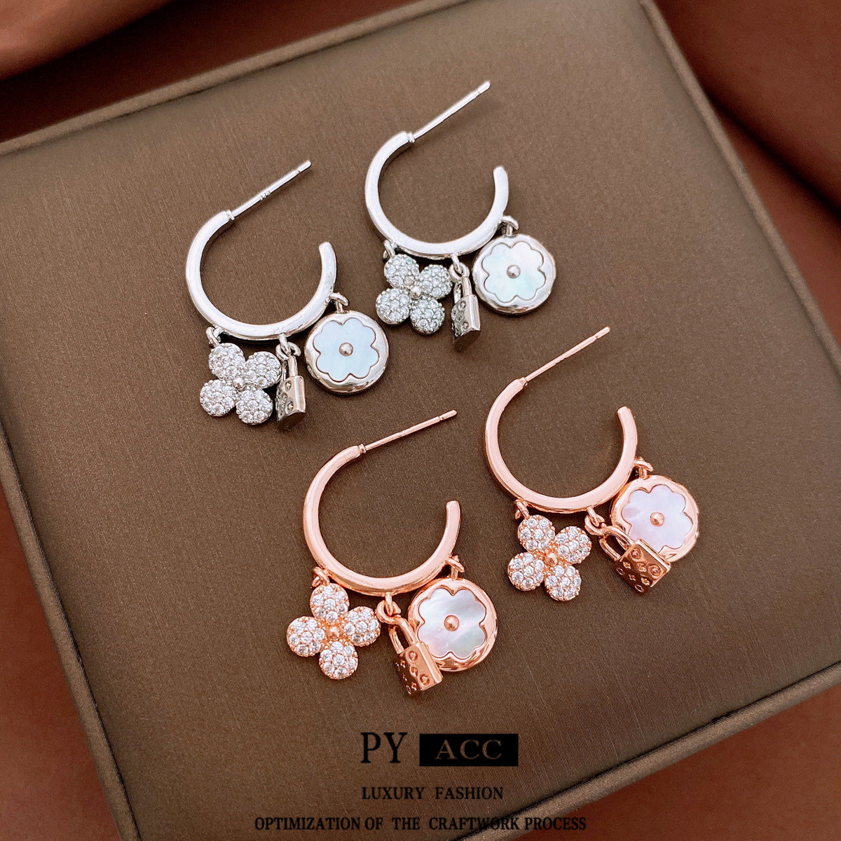Gold Sier Needle Zircon Flower Shaped Light Luxury Stud Earrings