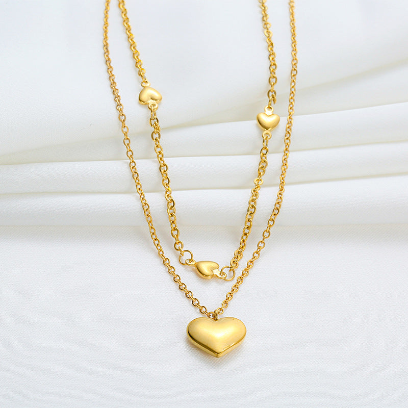 Sweet Lady Heart-shaped Titanium Steel Temperament Fashion Simple Design Necklaces