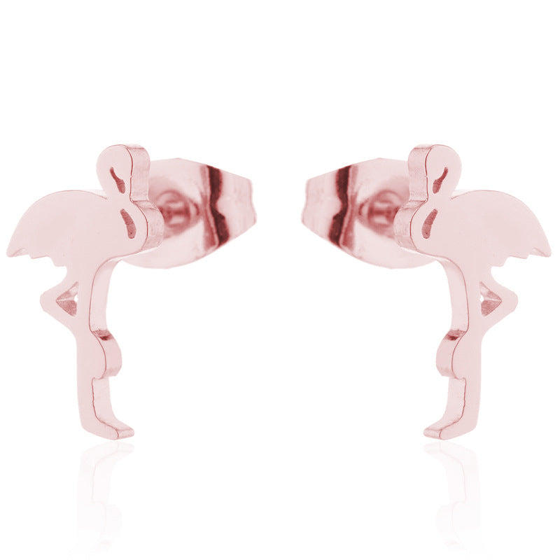 Trendy Stainless Steel Animal Fresh Red-crowned Crane Stud Earrings