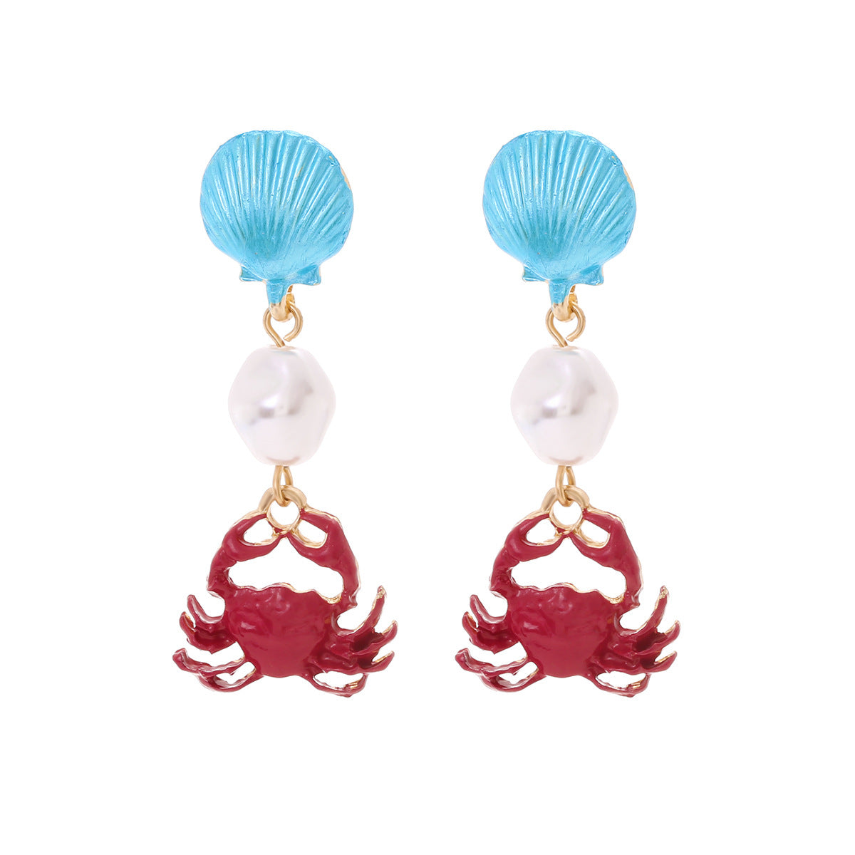 Women's Series Shell Crab Niche Design Vacation Stud Earrings