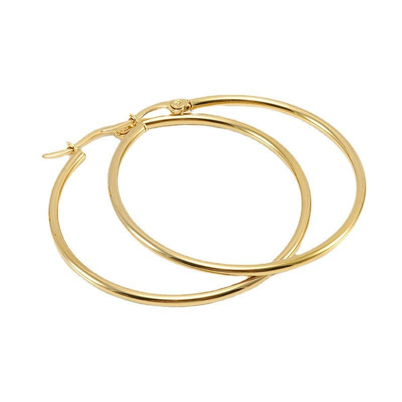 Steel Round Eardrop Female Gold Titanium Personality Trend Exaggerated Big Earrings