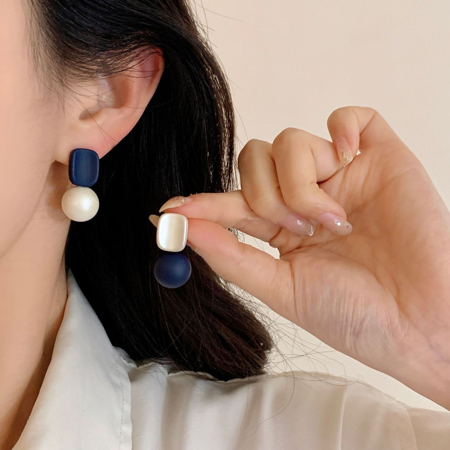 Blue Sier Pin Contrast Color French Entry Rings
