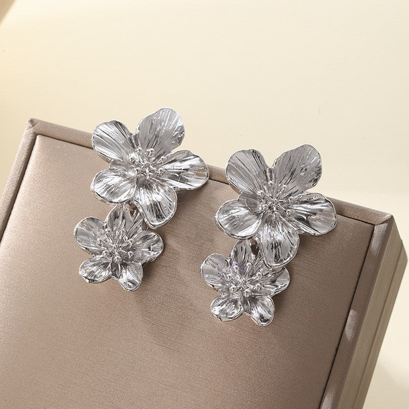 Fashion Personality Trend Multicolor Double Layer Flower Earrings
