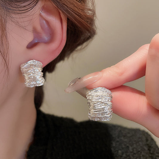 Metal Pleated Cold Style Light Luxury Earrings