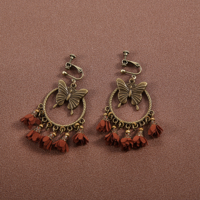 Ethnic Style Butterfly Retro Long Tassel Earrings