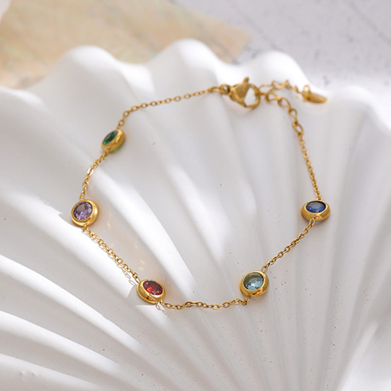 Women's Colorful Titanium Steel Exquisite Thin Chain Gold Gift Niche Bracelet