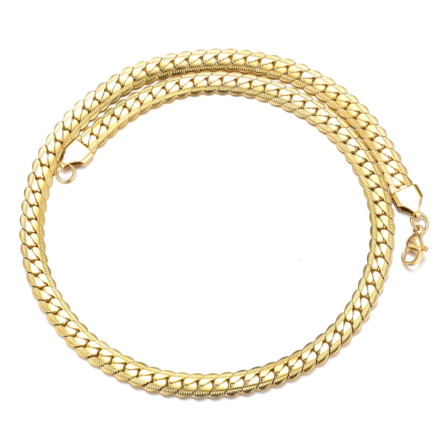 Men's Steel Flat Embossed Cuban Link Chain Necklaces