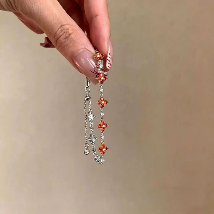 Diamond Clover Turquoise Female Daily High Sense Niche Exquisite Red Bracelet