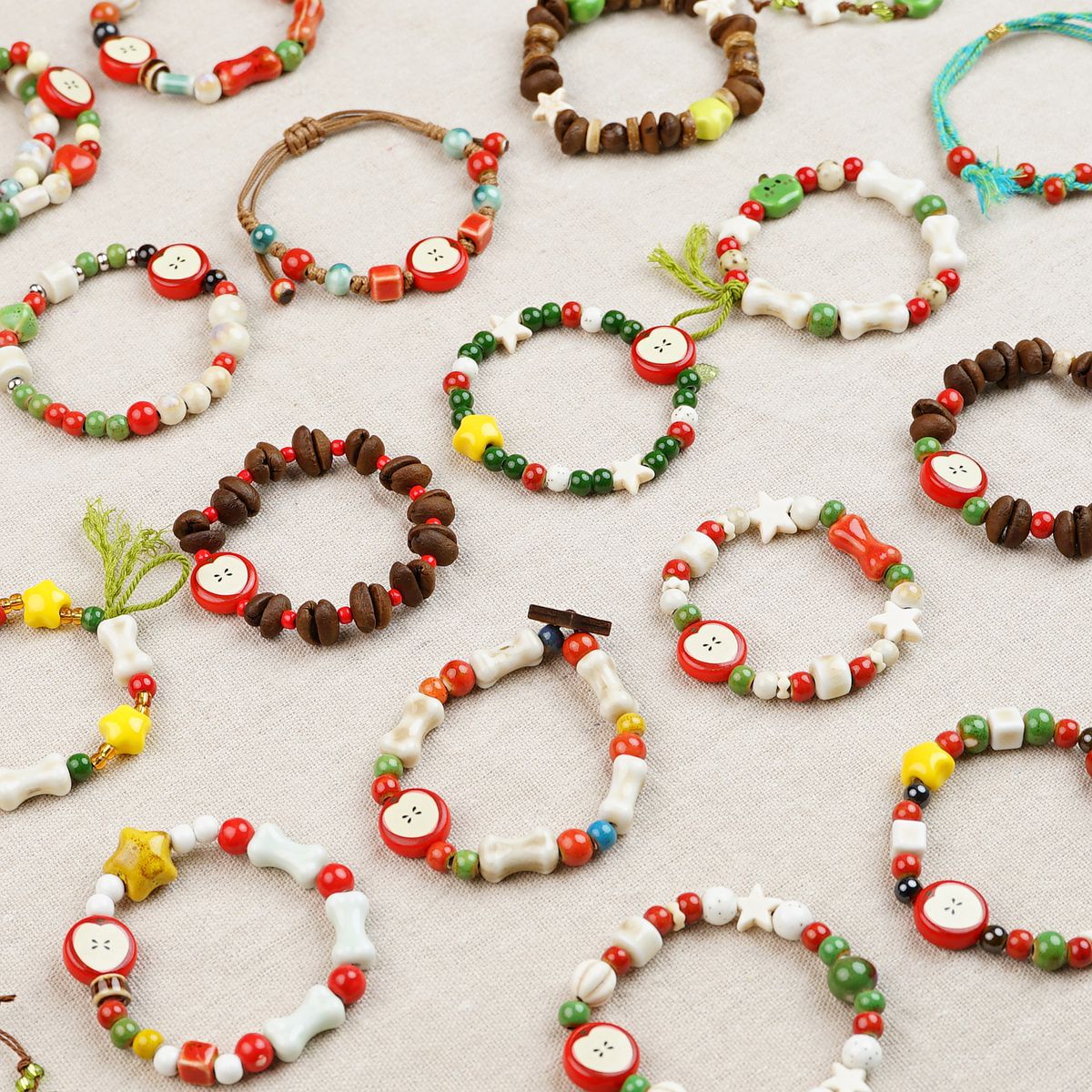 Cute Style Fresh Safe Christmas Ceramic Apple Paradise Couple Bracelet