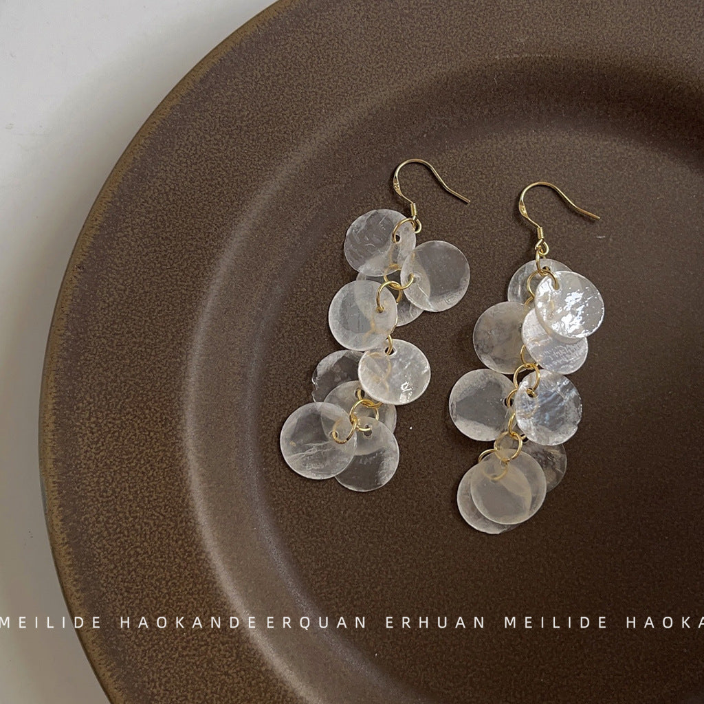 Plated Creative Design Temperament Beautiful Shell Crystal Female Earrings