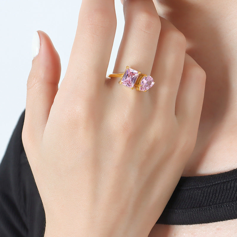 Wind Crystal Zircon Light Luxury Open Gold Plated Creative Rings