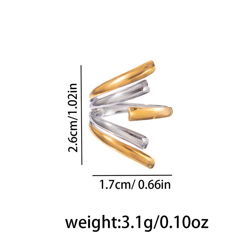 Exaggerated Two-color Stainless Steel Personality Versatile Cross Geometric Irregular Ring