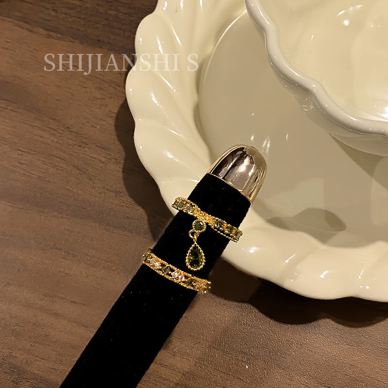 Women's Drop Olive Green Niche Artistic Conception Gang Drill Sense Of Ring