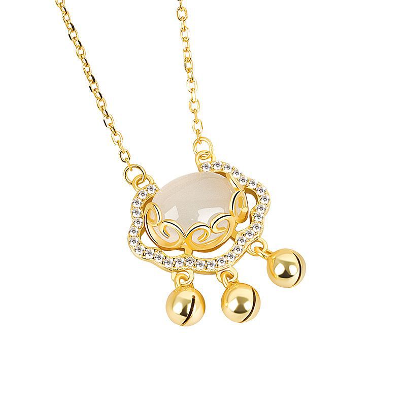 Women's Luxury Minority White Chalcedony Safety Lock Necklaces