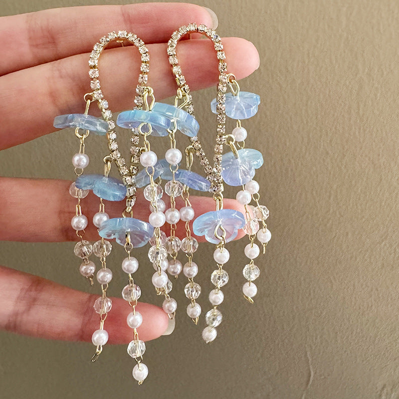Super Fairy Fresh Mori Sweet Elegance Long Wild Handmade Pearl Earrings