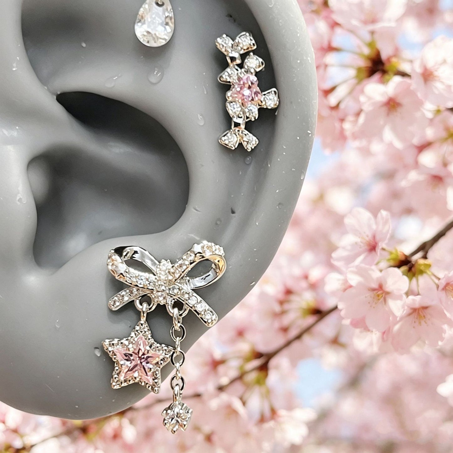 Pink Bow Sweet Vacation Style Fresh Medical Earrings