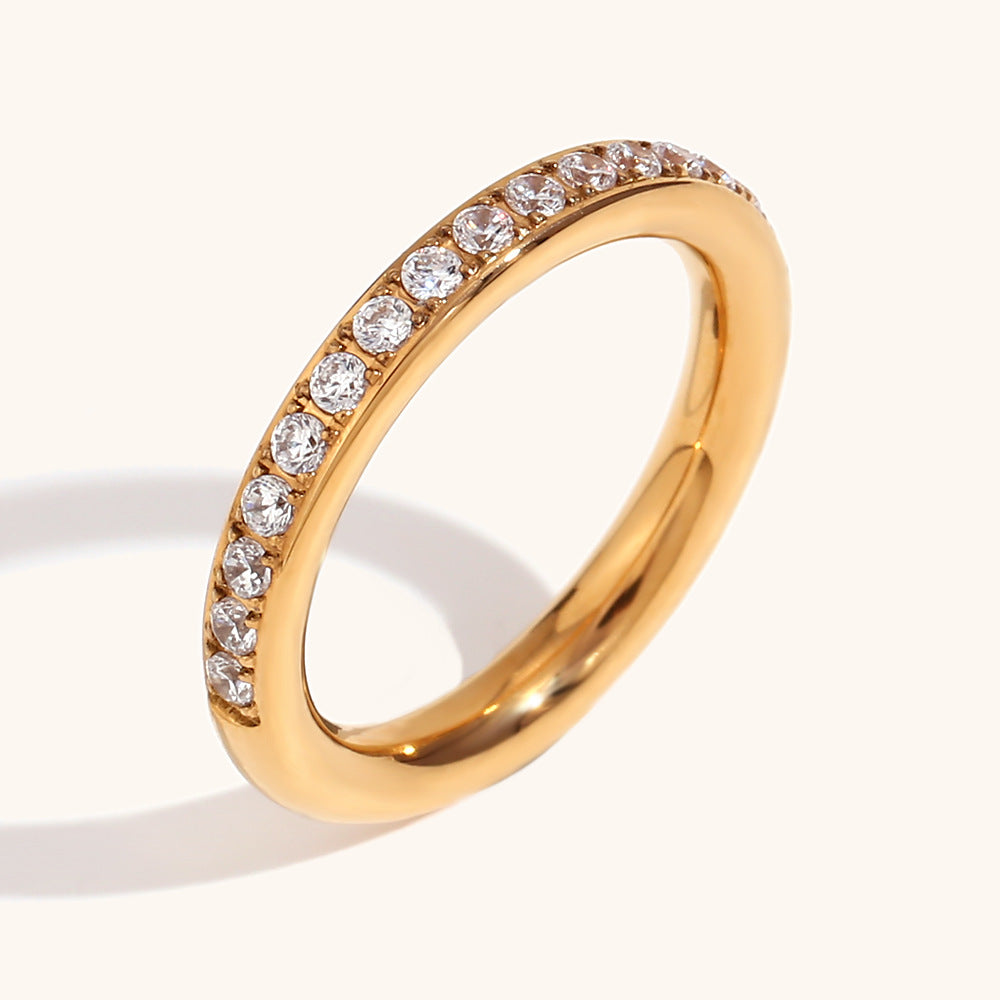 Women's Zircon Simple Three-piece Stainless Steel Gold Plated Light Luxury Ring
