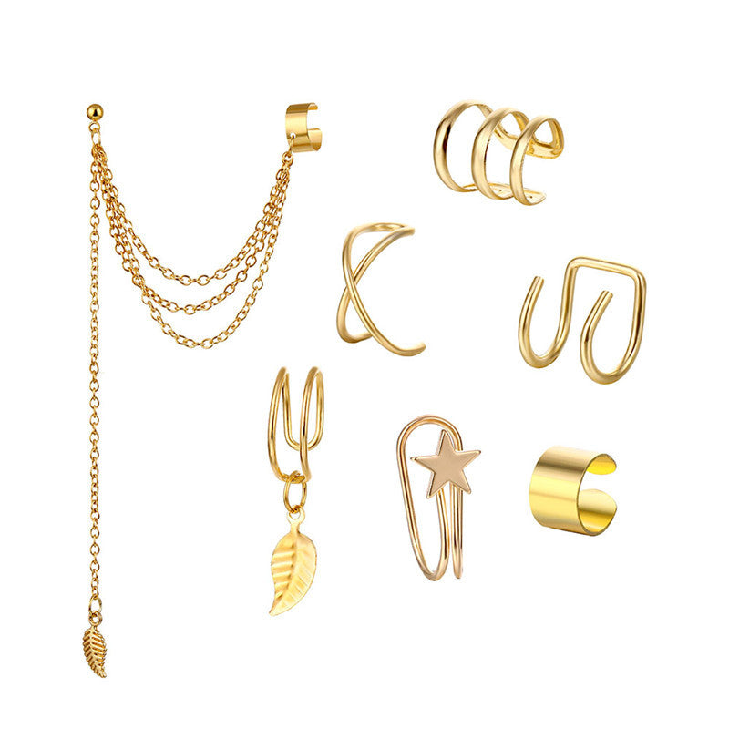 Metal Leaves Tassel Ear Clip Earless Personality Natural Earrings