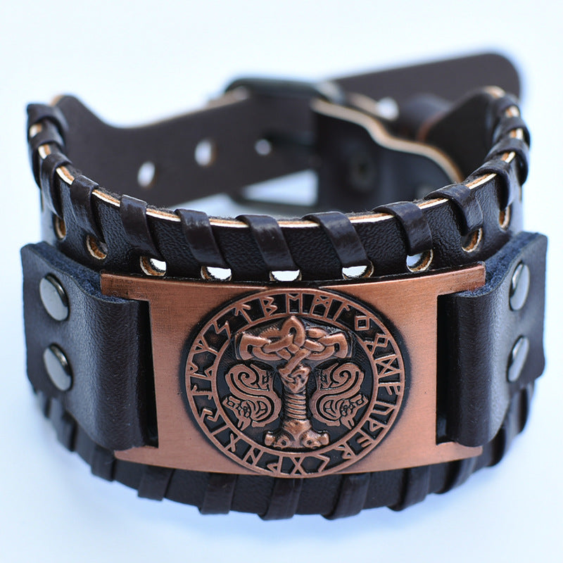 Men's Retro Viking Totem Leather Wolf Head Bear Claw Gossip Lucky Bracelet