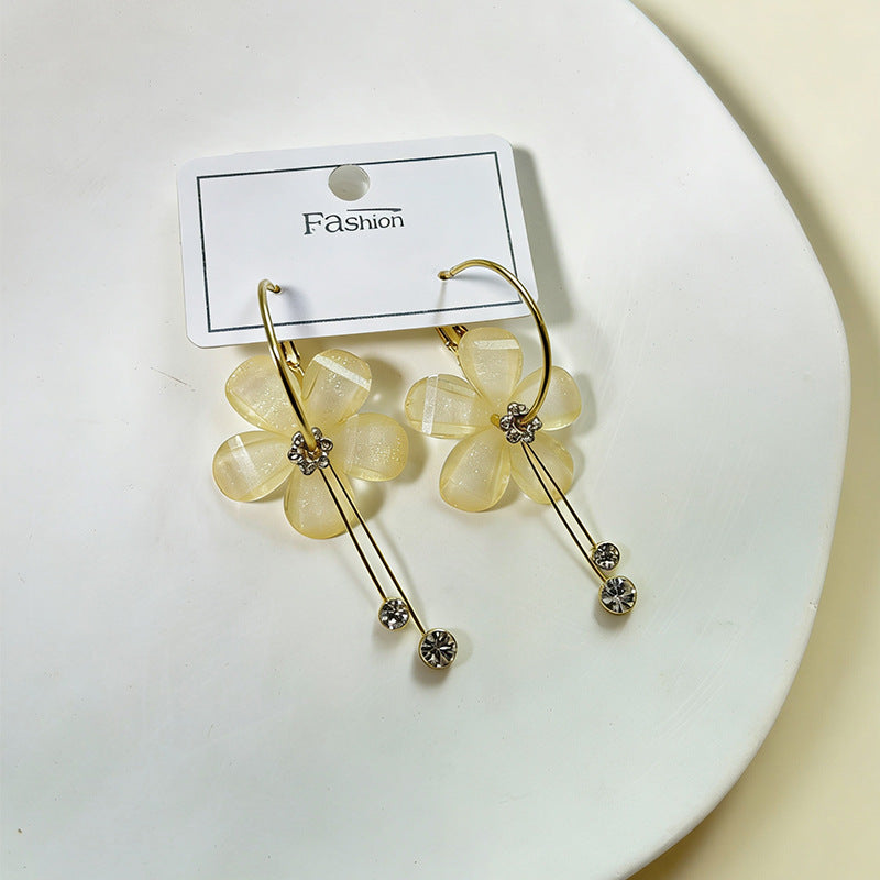 Korean Style Sweet Temperament Five Petal Flower Long Circle Rings