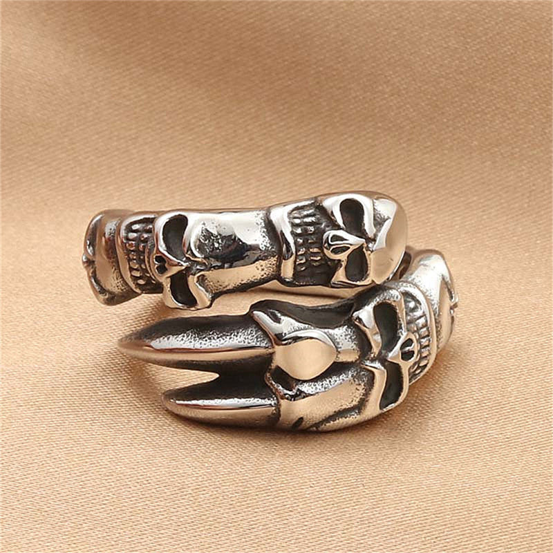 Men's Titanium Steel Skull Vintage Trendy Personality Punk Claw Animal Bamboo Ring