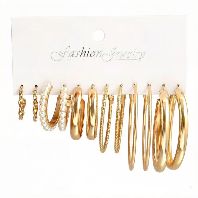 Geometric Square Imitation Pearl Ear Pairs Rings
