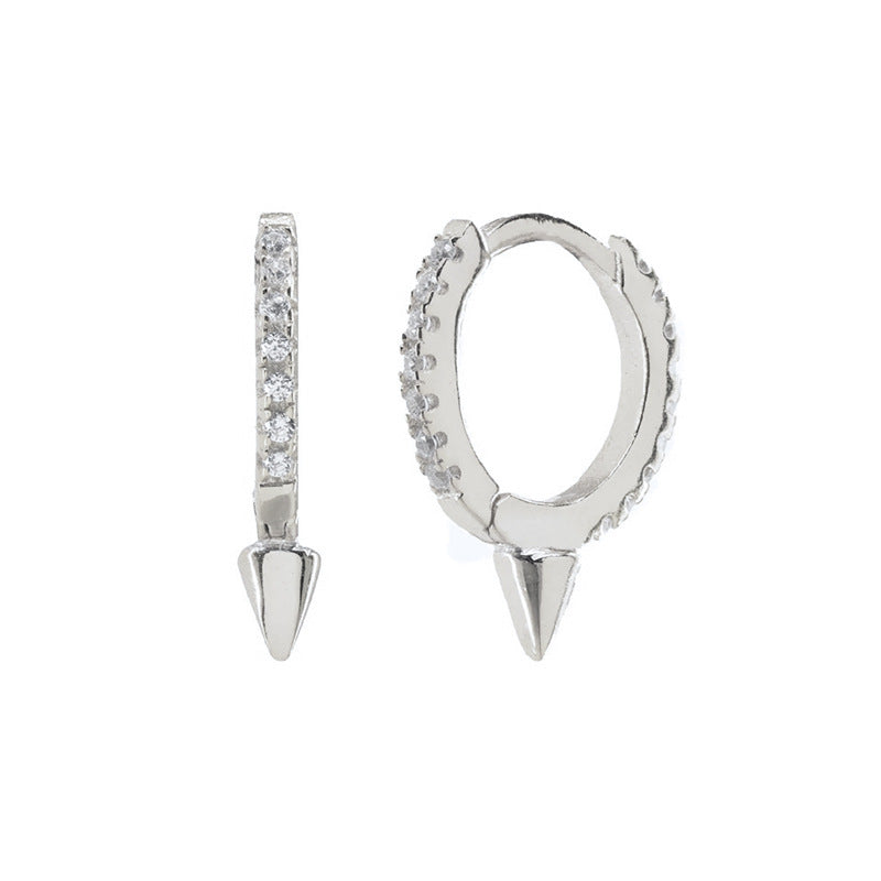 Sier Needle Light Luxury Geometric Inlaid Zircon Ear Simple Fashion Earrings