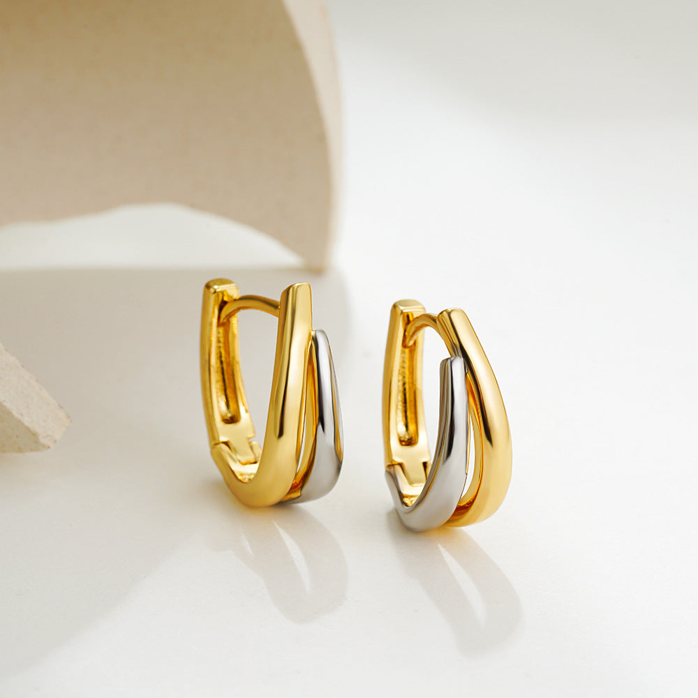 Steel Glossy Simple U-shaped Gold Sier Two-tone Earrings